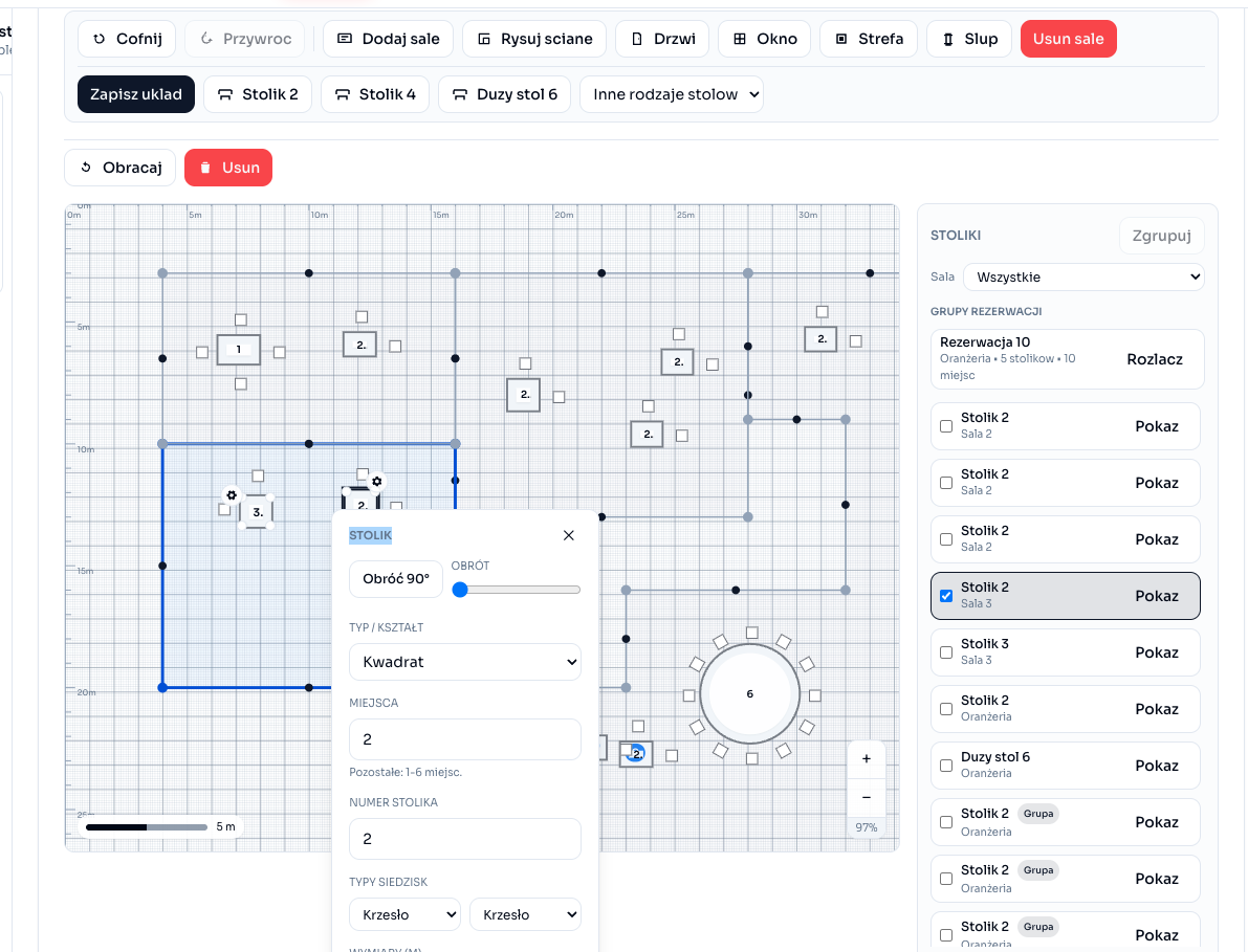 Podgląd edytora sali